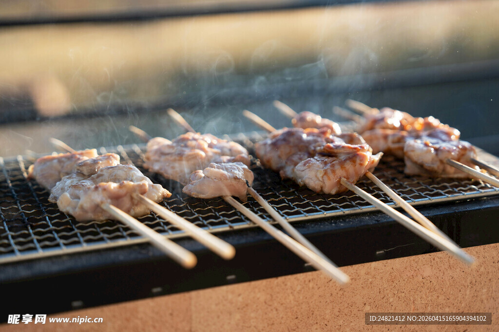 户外烤架上的美味烤肉串