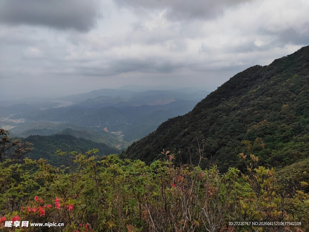 山间云雾缭绕的秀丽景致