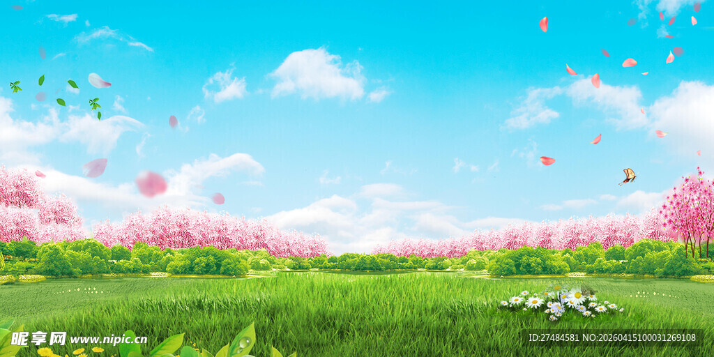 春日烂漫草地繁花风景图