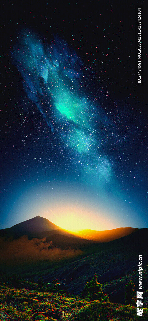 壮丽星空下的山峦美景