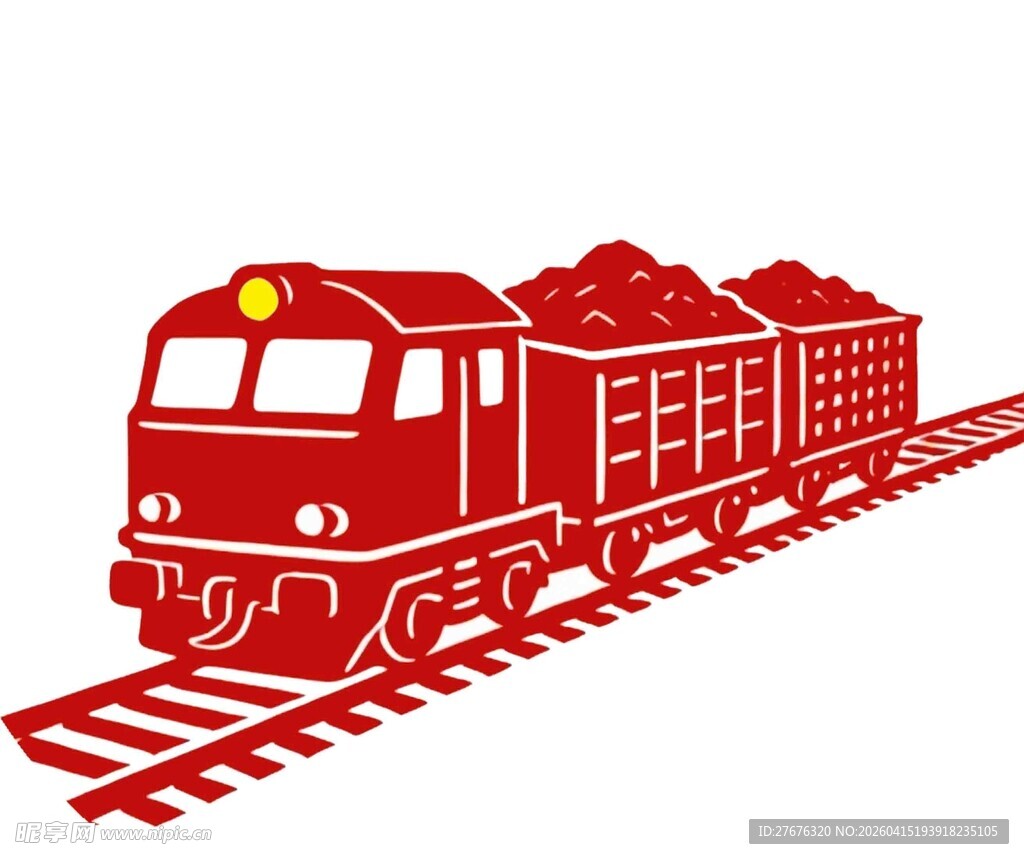 红色货运火车行驶在铁轨上