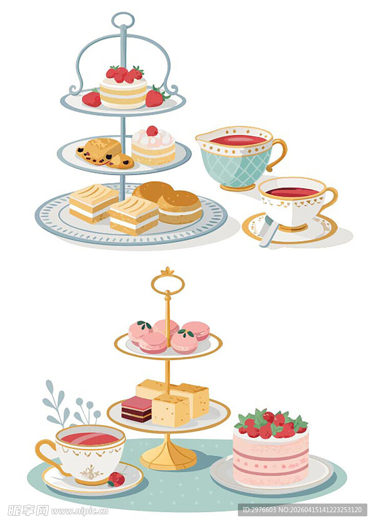 精致下午茶甜点与茶具