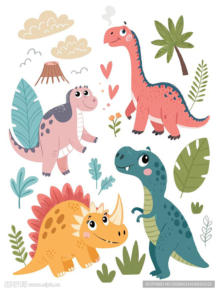 可爱恐龙与植物欢乐场景