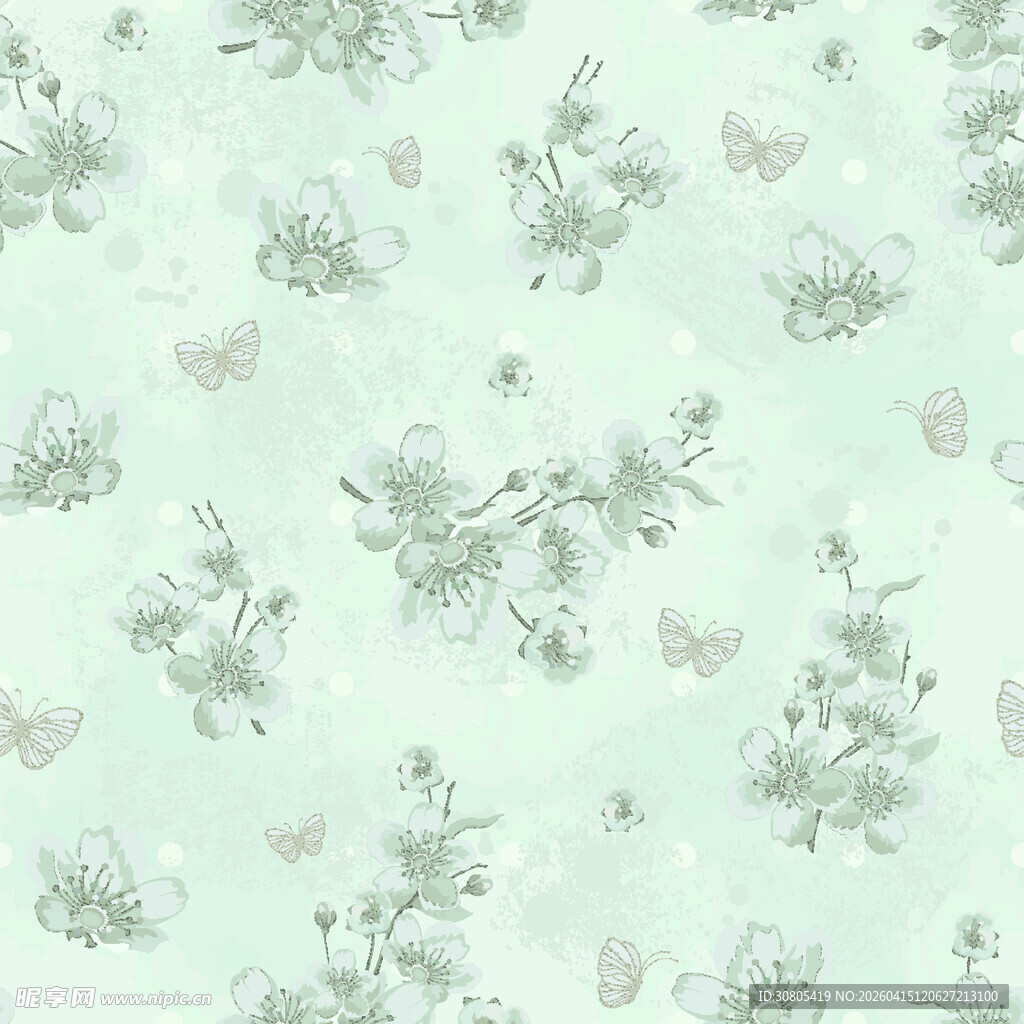 浅绿色花卉蝴蝶图案背景