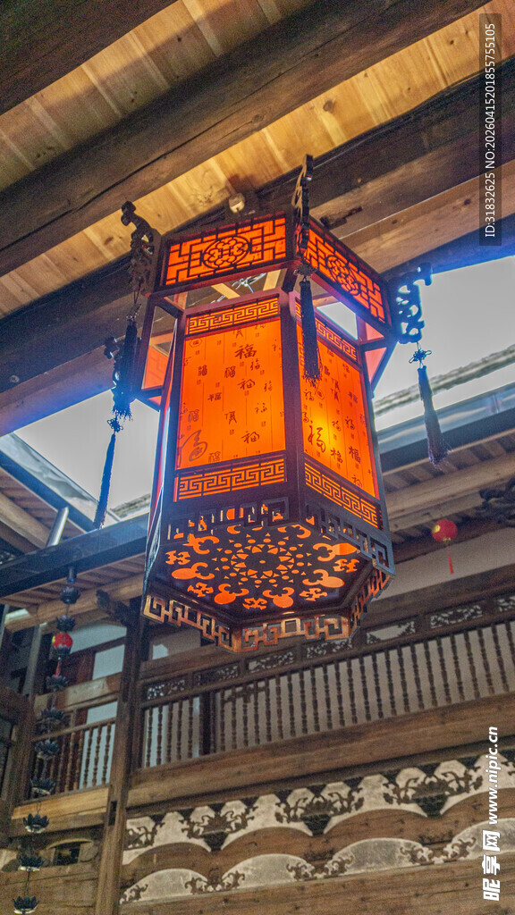 中式古典橙色灯笼室内悬挂