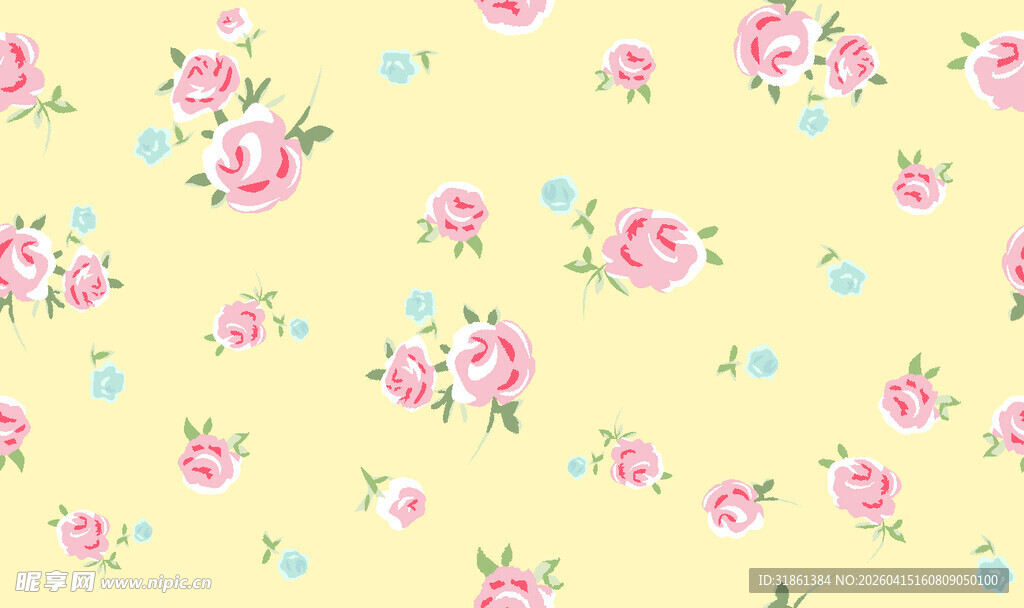 淡黄色底粉色花卉图案