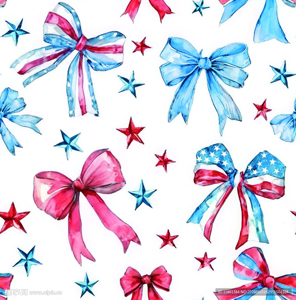 水彩风蝴蝶结星星图案