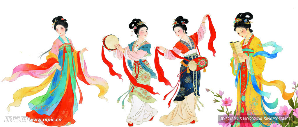 四位古装女子优雅起舞