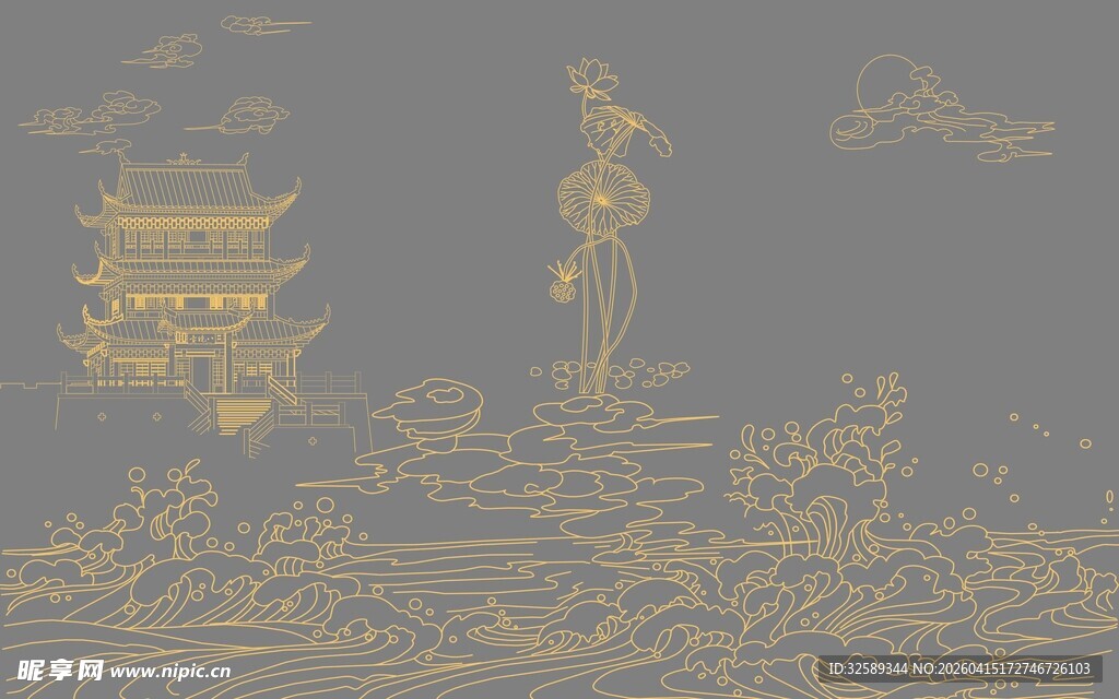 古风山水楼阁插画