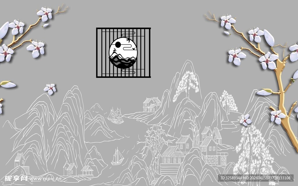 水墨风山水花鸟装饰