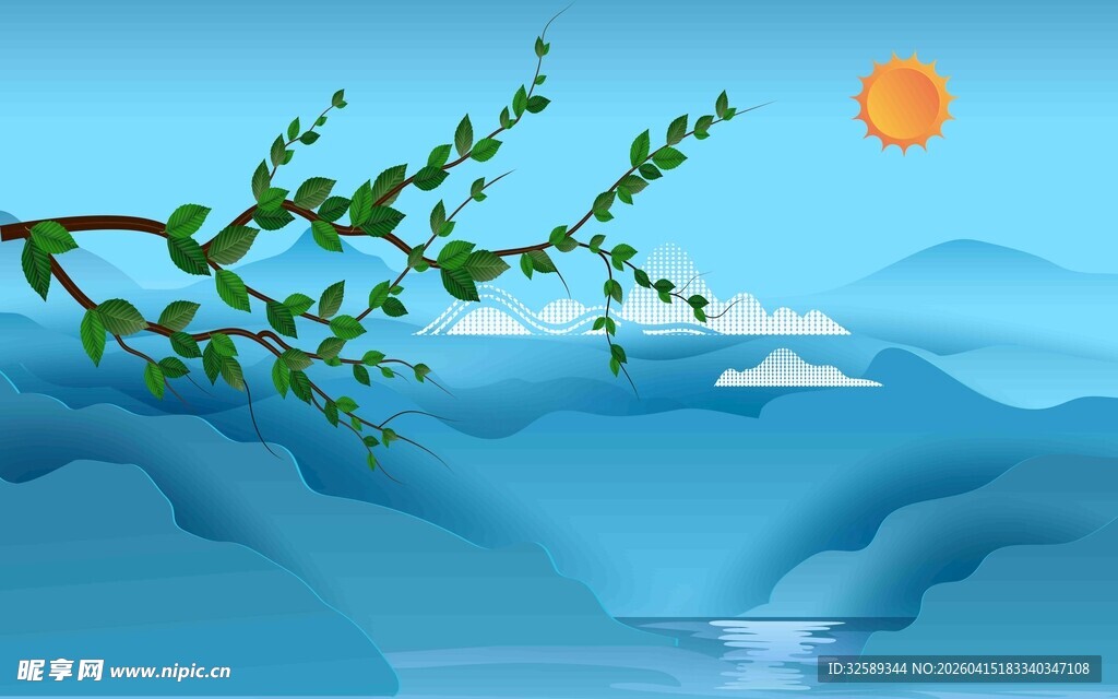 春日湖山柳景图