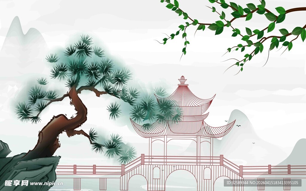 中式山水亭阁风景图