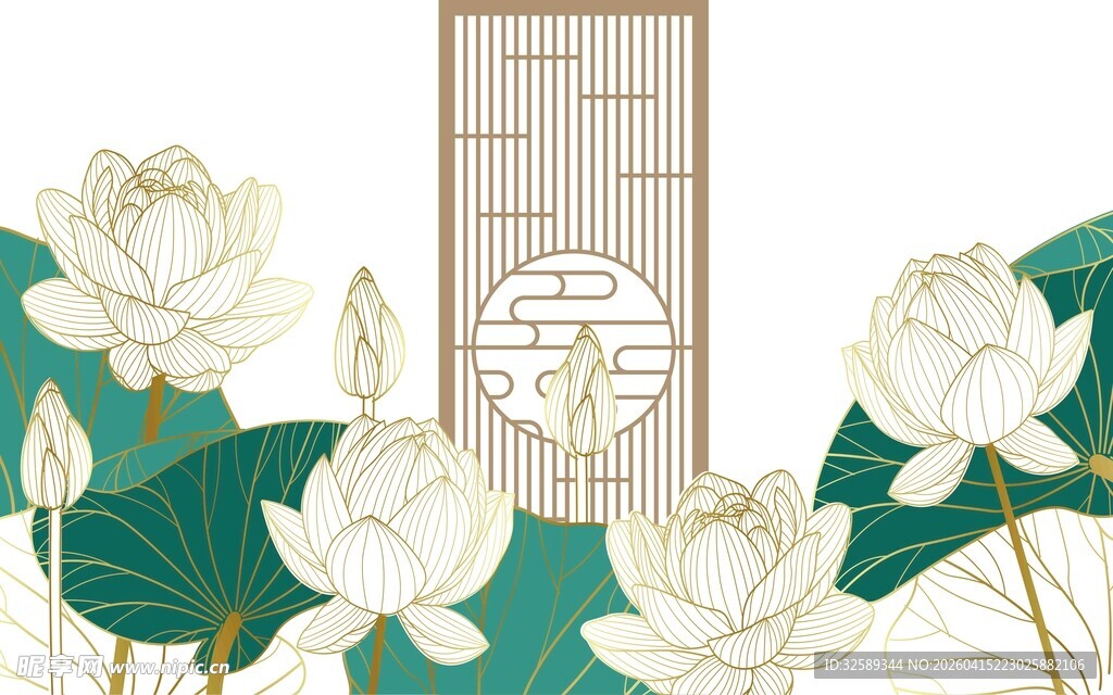 中式荷花屏风雅致图景