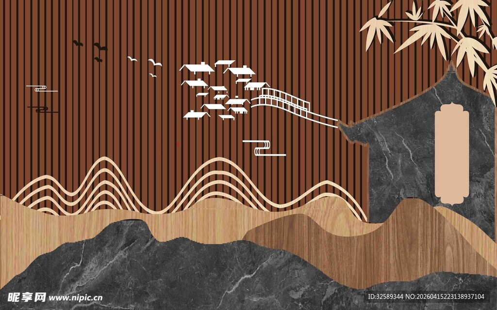 中式山水意境插画