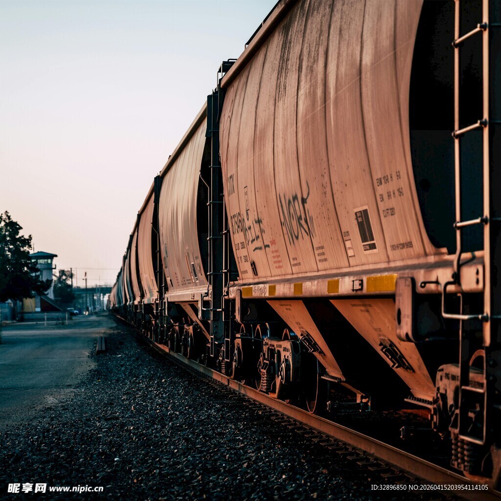 黄昏下的货运列车