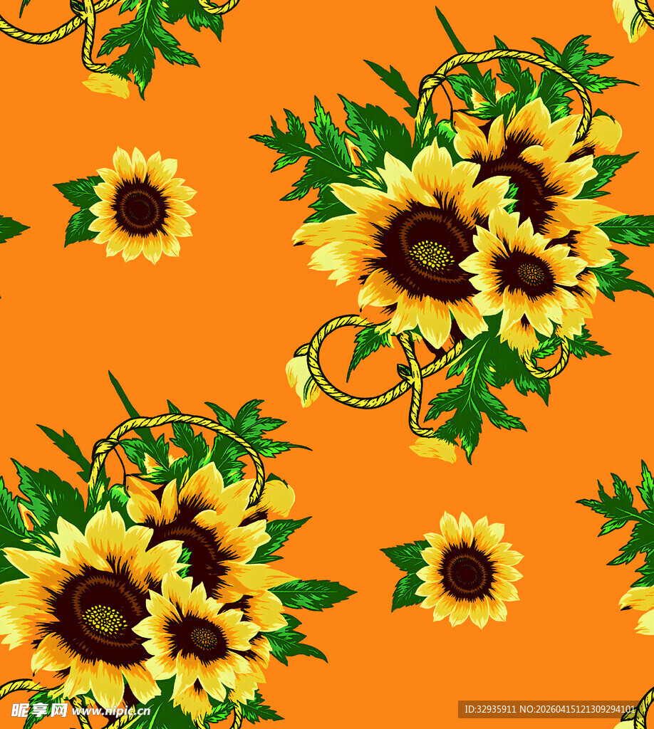 橙色背景向日葵花卉图案