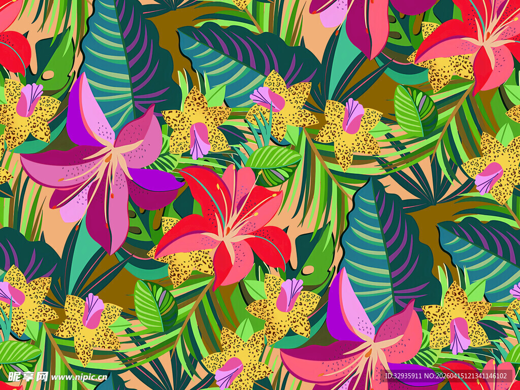 热带花卉植物图案背景