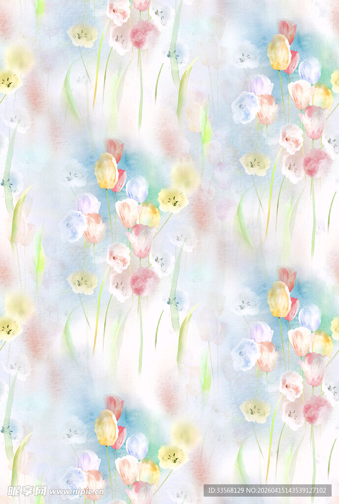 梦幻花卉水彩图案背景