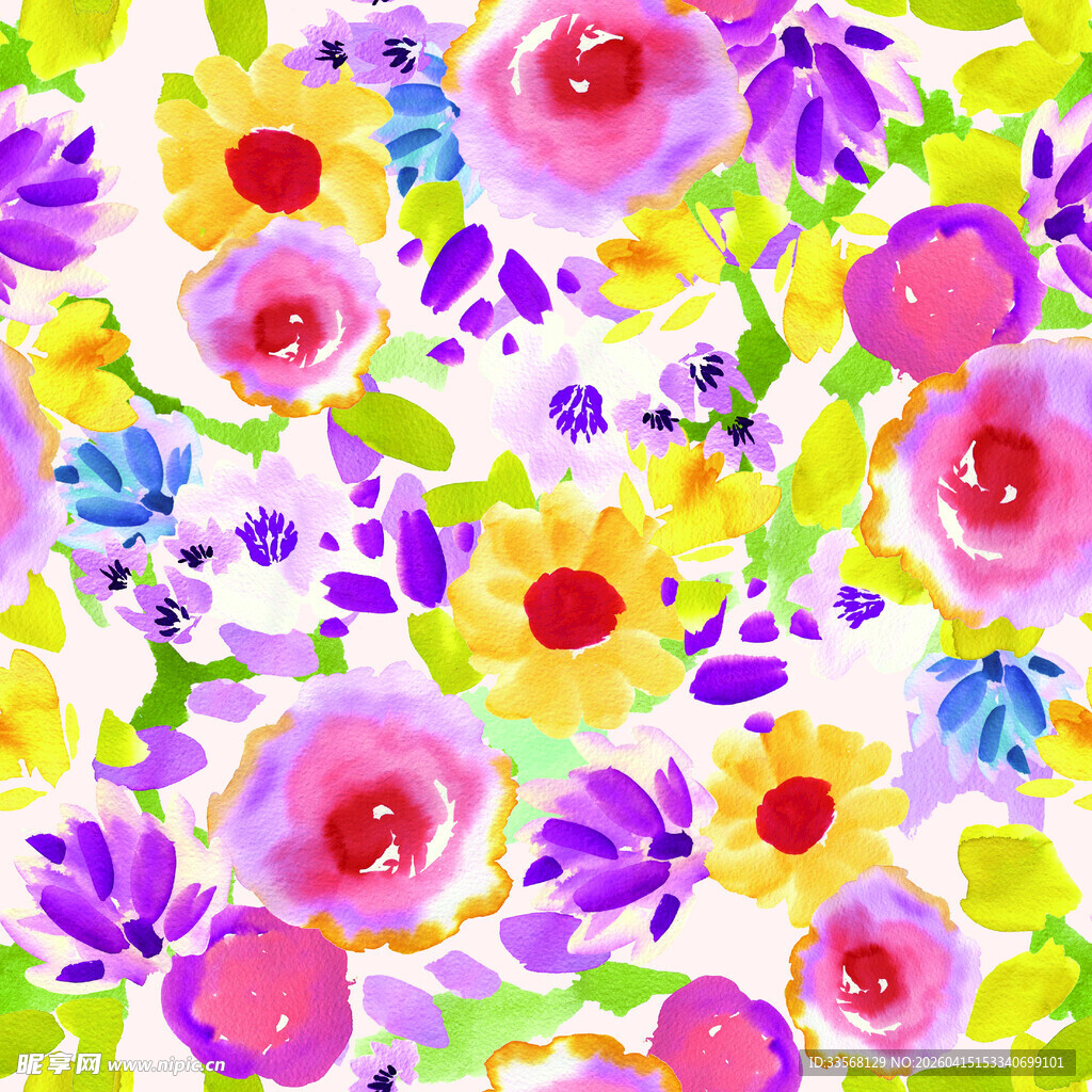 缤纷水彩花卉图案
