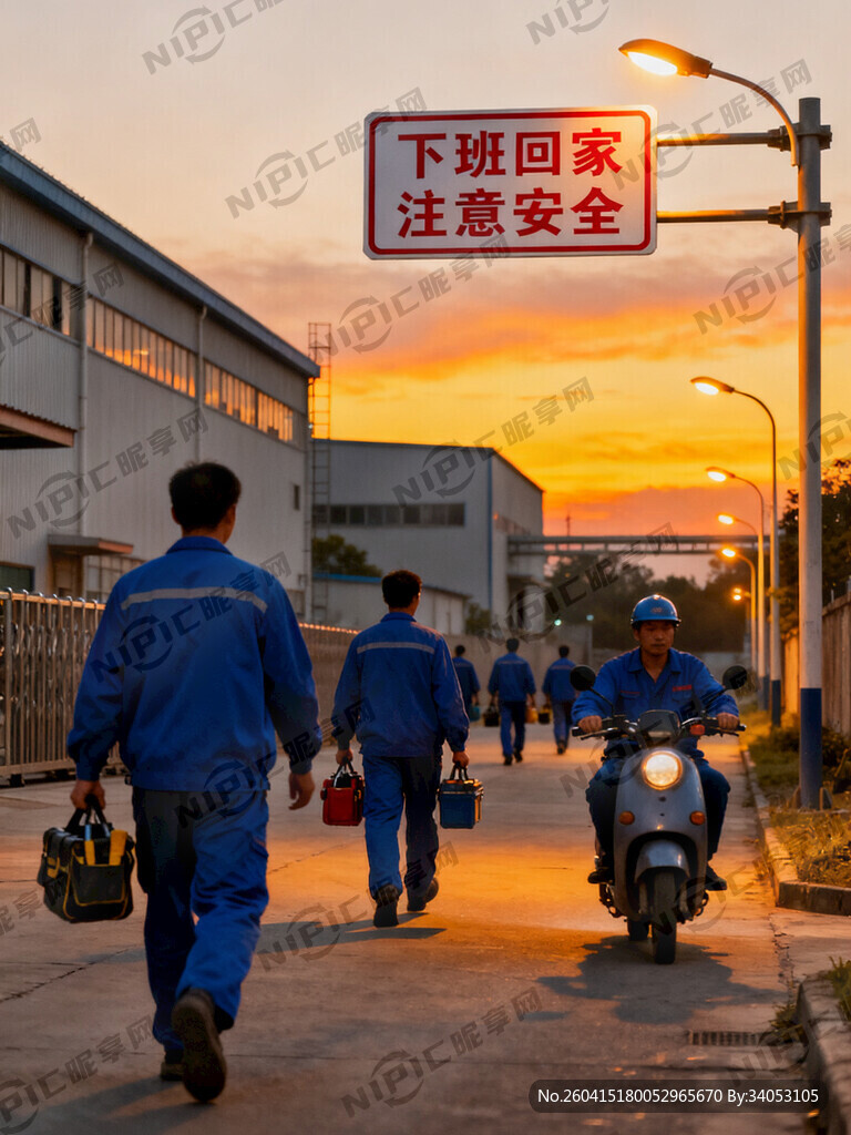 工人下班 回家路上注意安全