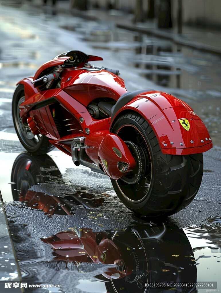 炫酷红色三轮概念摩托车