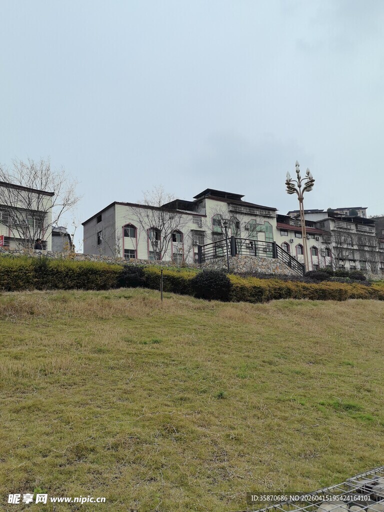 户外草地旁的建筑群
