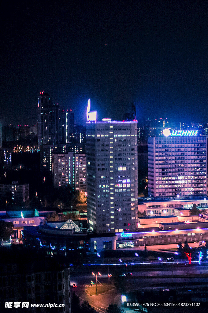 莫斯科城市璀璨夜景俯瞰图