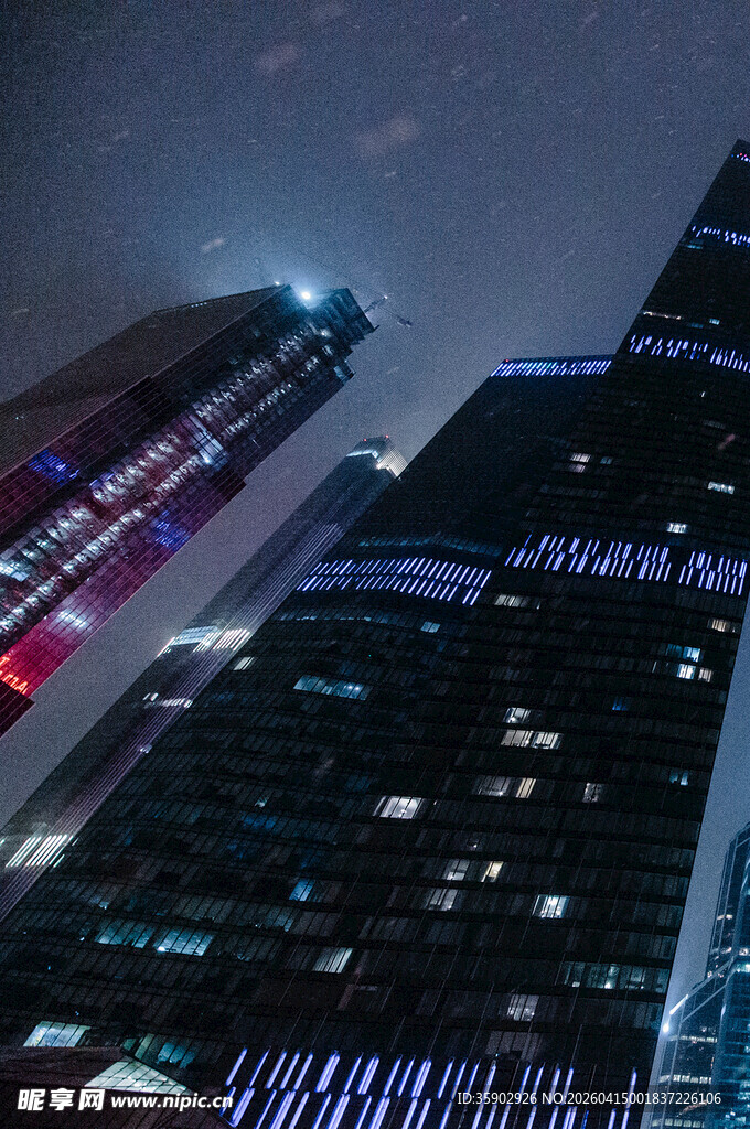莫斯科都市璀璨夜景摩天大楼