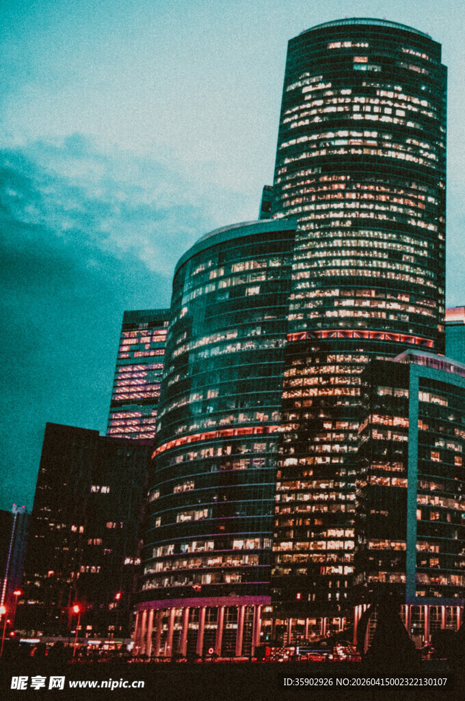莫斯科繁华都市摩天大楼夜景