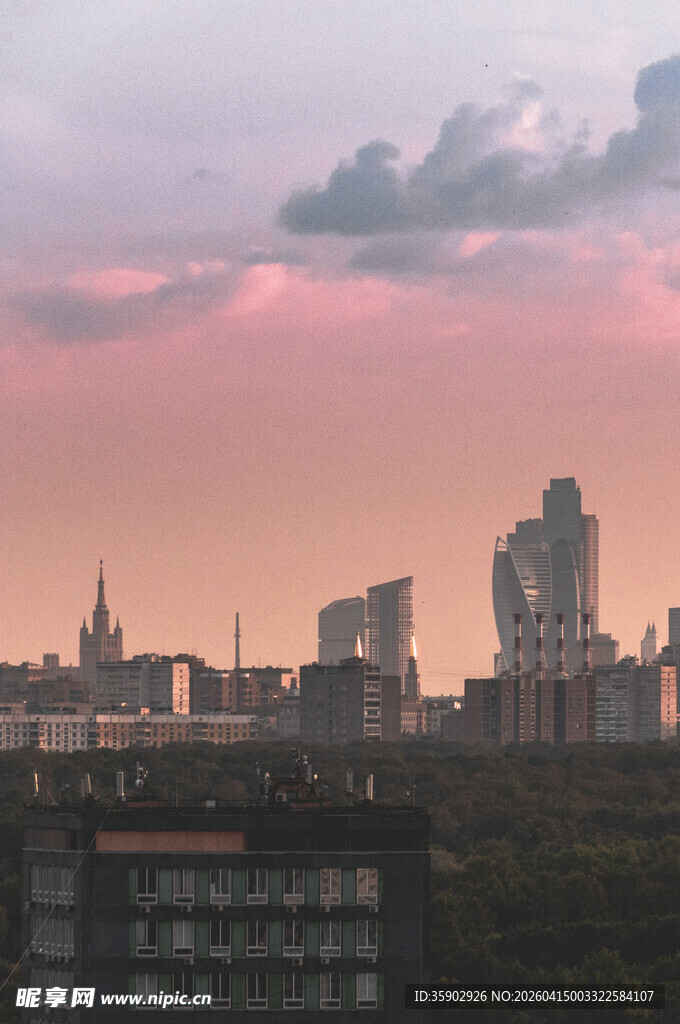莫斯科城市黄昏天际线美景