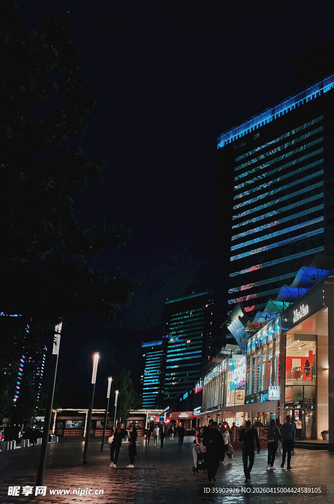城市夜晚繁华步行街景象