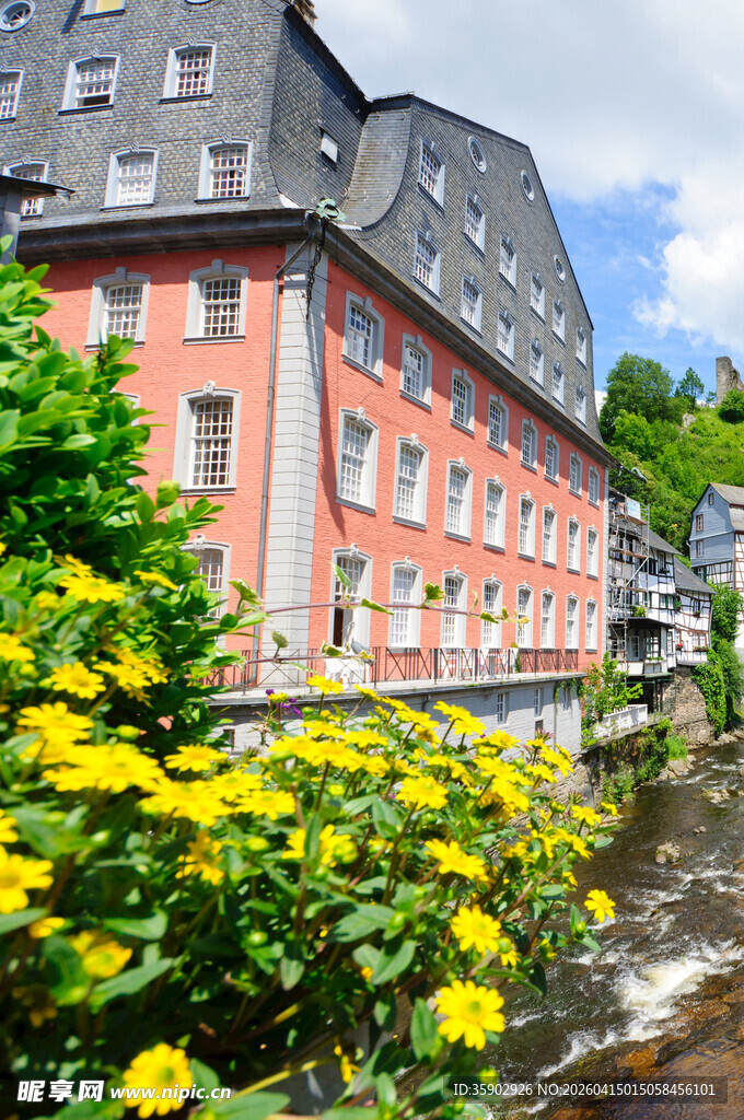 河畔红屋与烂漫黄花