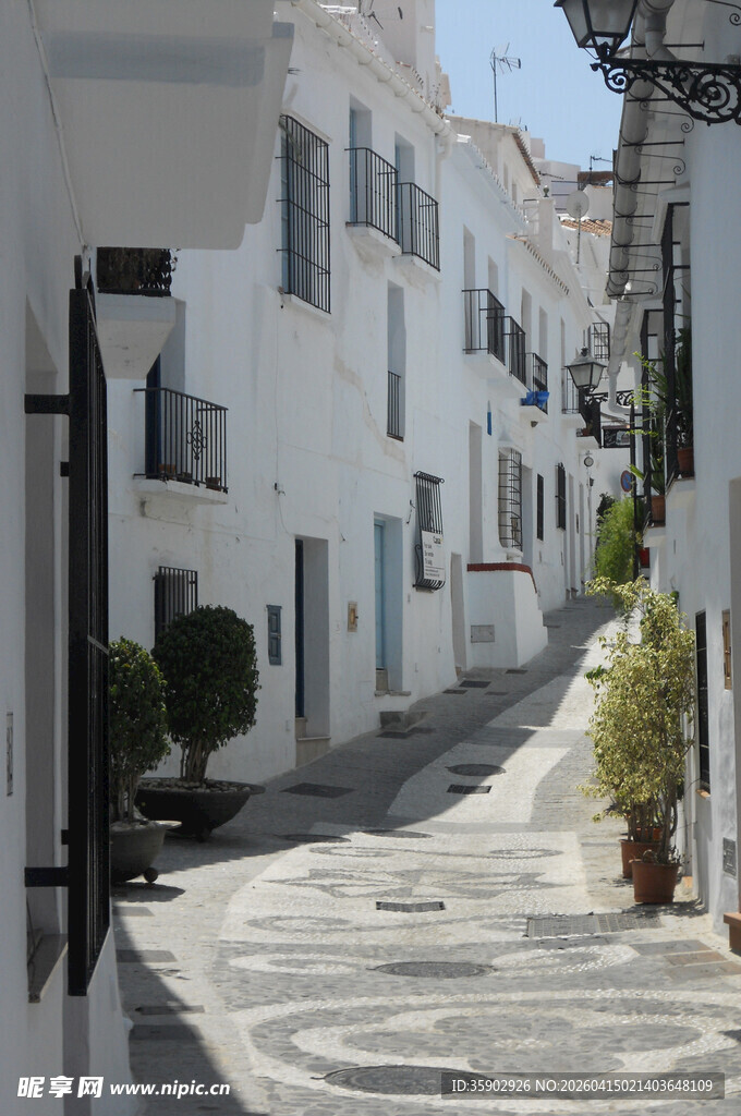 白色小巷中的静谧街道