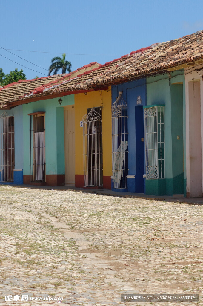 彩色房屋沿街道整齐排列