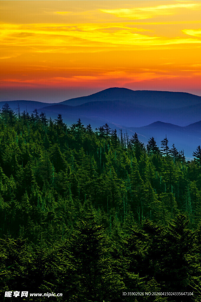 山林间的绚烂日落美景