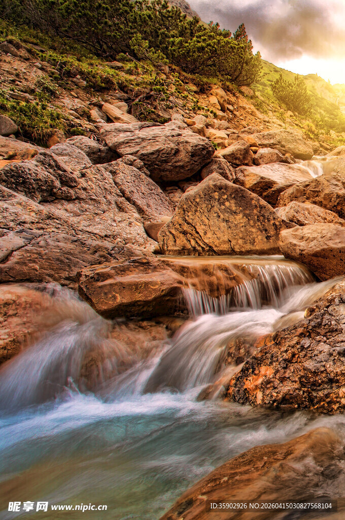 山间溪流潺潺光影迷人