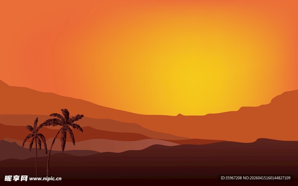 椰树日落背景