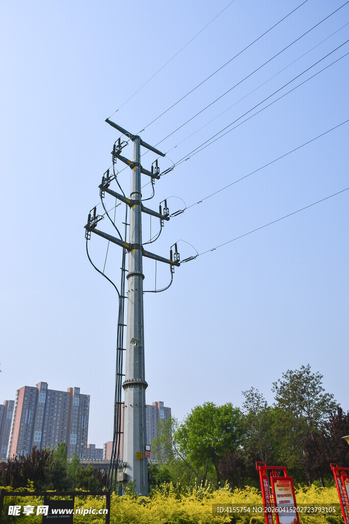 户外电线杆与城市景观