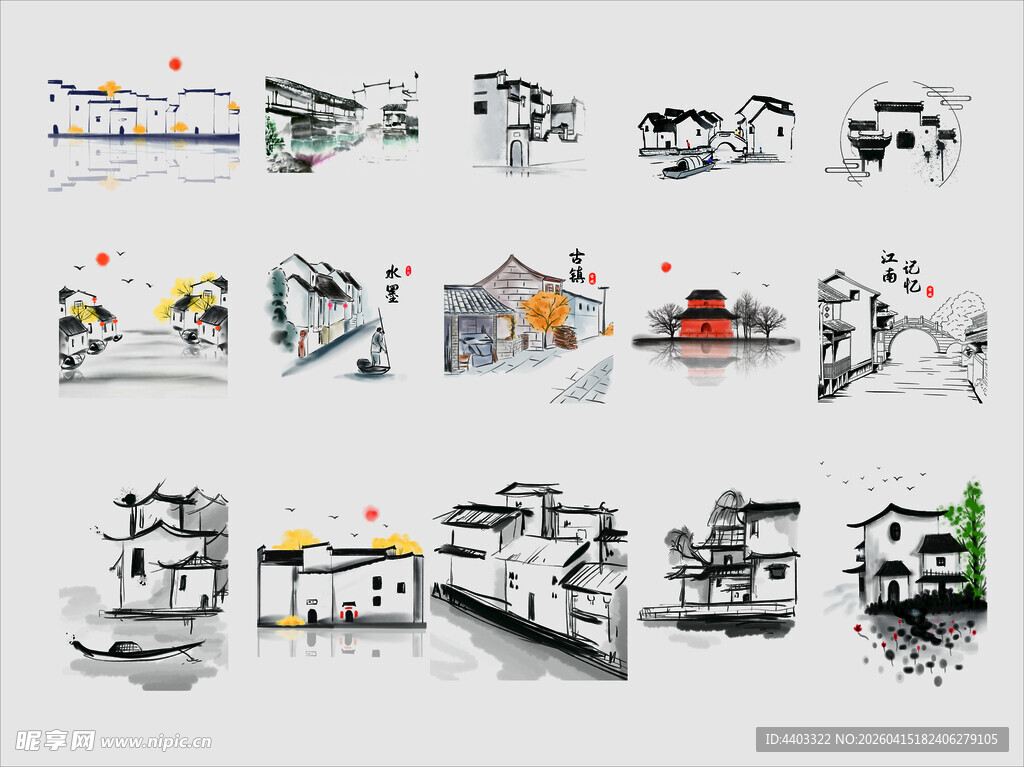 中国风江南古风水墨建筑