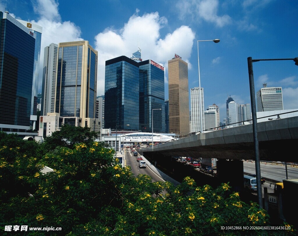 城市高楼旁的高架桥景观