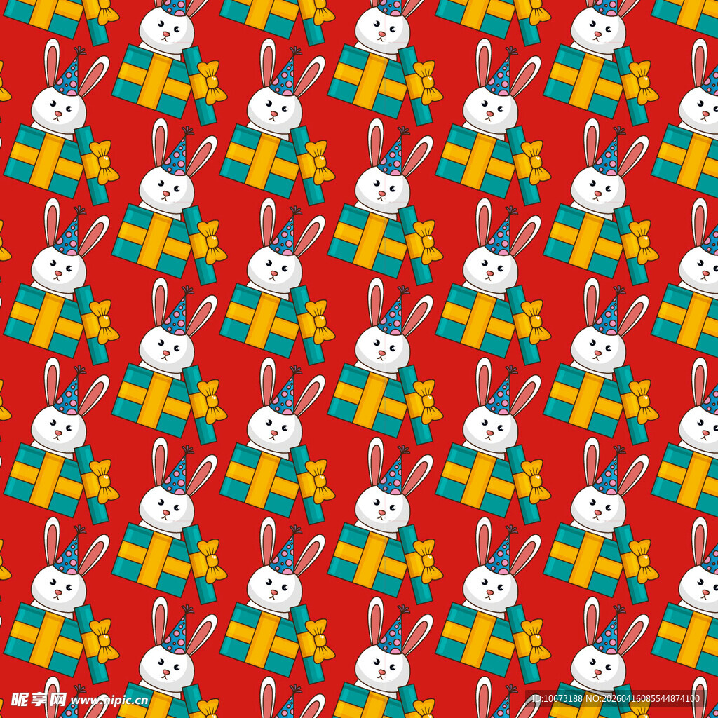 红色背景可爱兔子礼盒背景图案