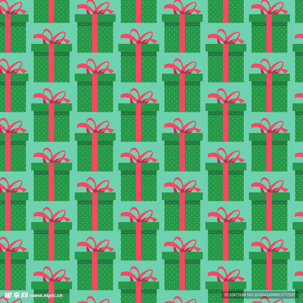 绿色背景的缤纷礼物图案