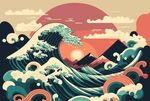 日式浮世绘风格汹涌海浪图