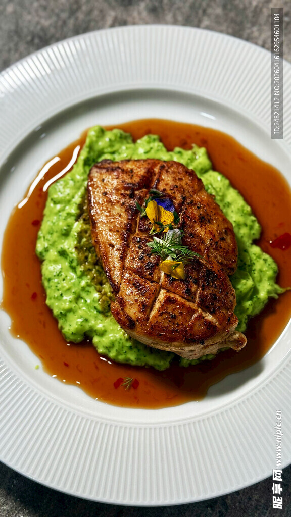 香煎牛排配青豆泥