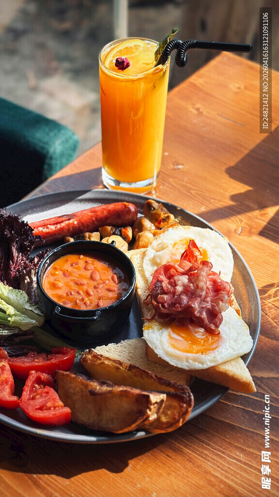 丰盛美味的西式早餐组合