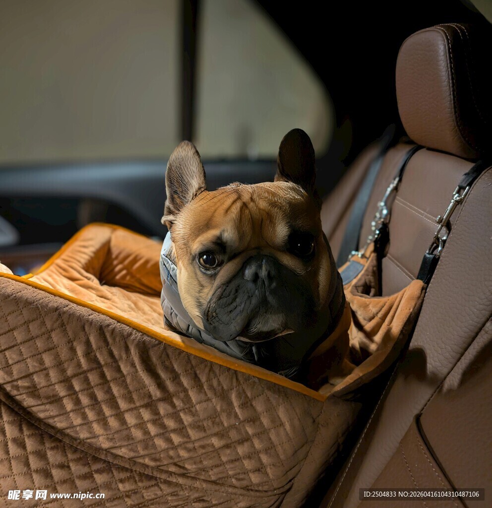 车内萌宠法斗惬意乘车