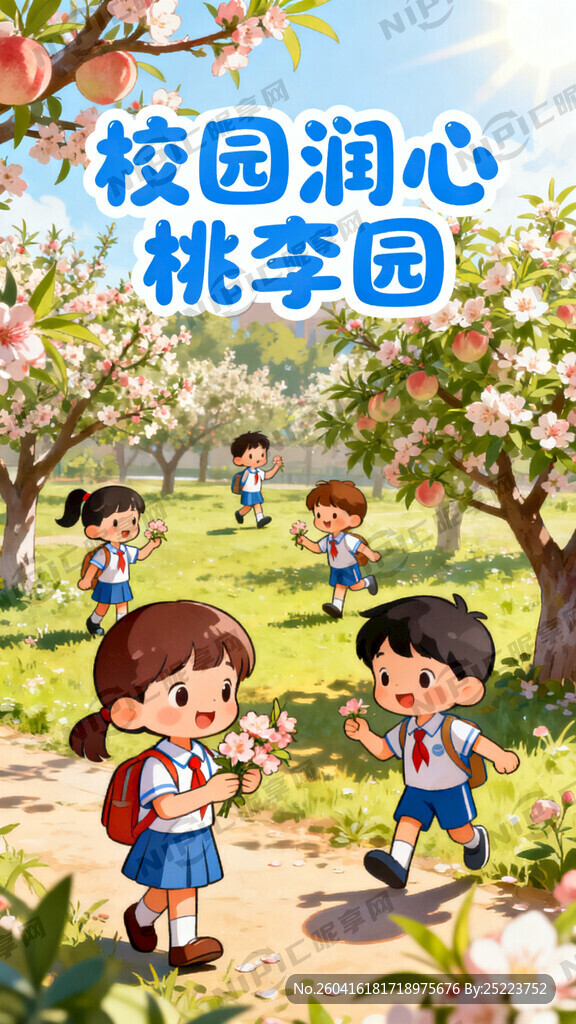 校园润心桃李园 有小学生卡通
