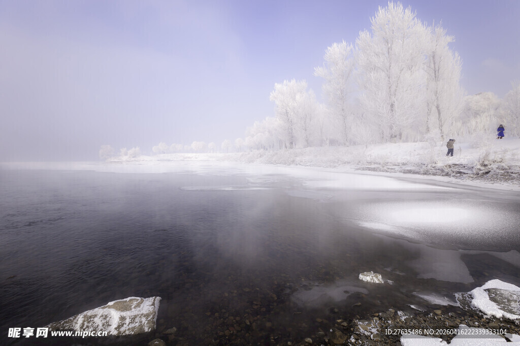 冬日湖畔雾凇美景