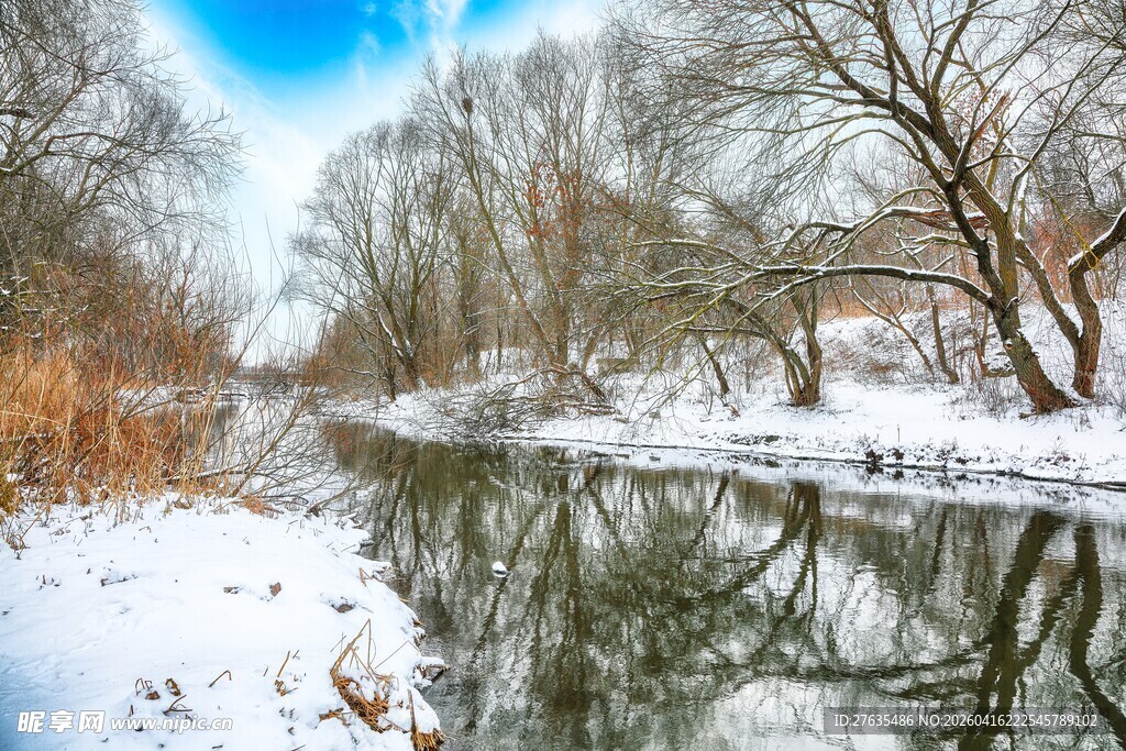 冬日河畔雪景