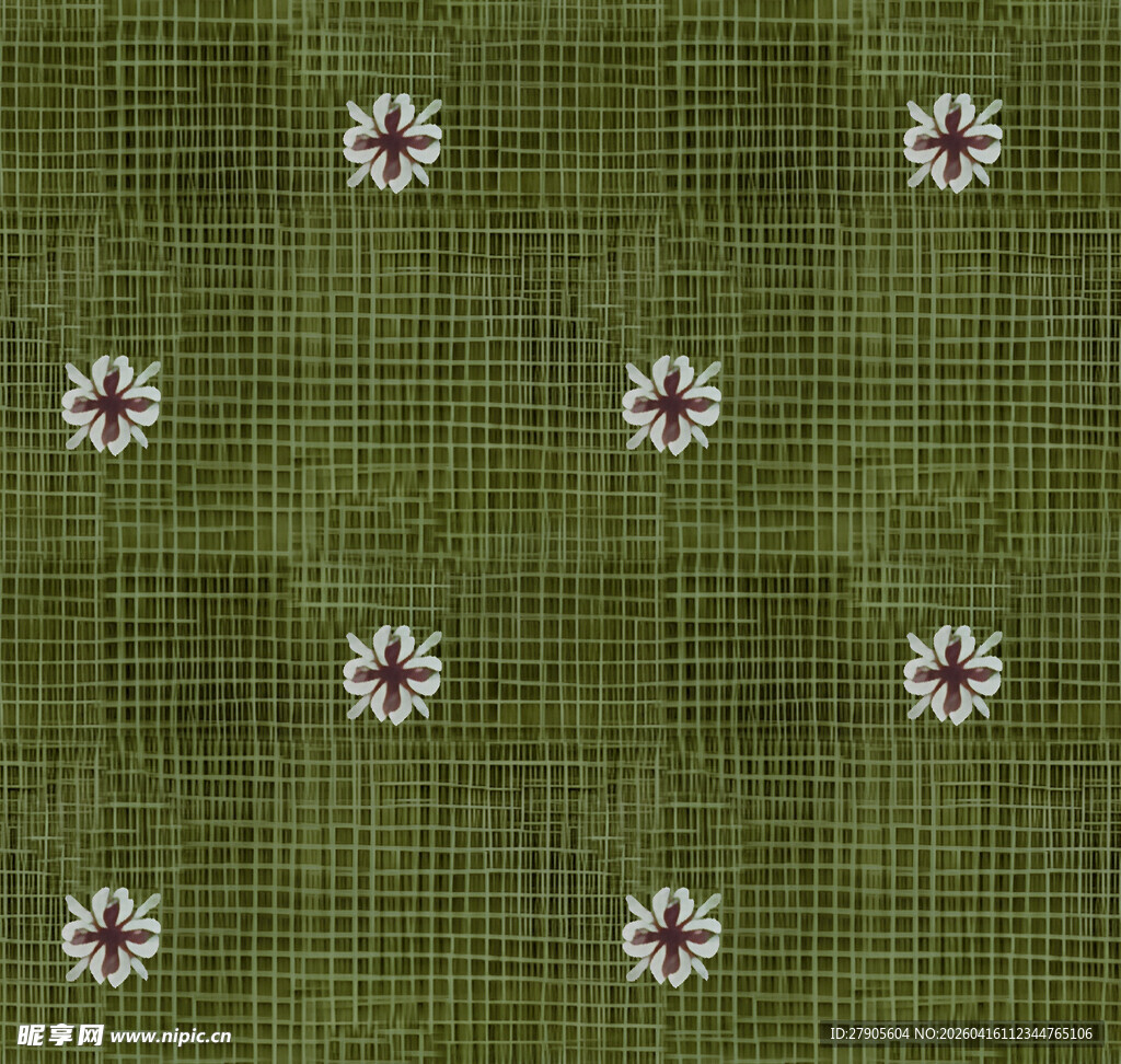 绿色底纹带小花图案布料